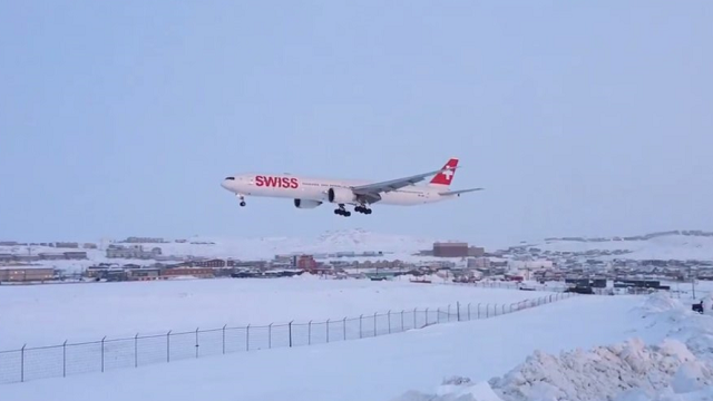Swiss Boeing 777-300ER short final Iqaluit Ai