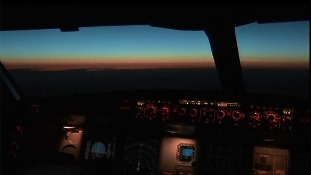 Cockpit A340 Abenddämmerung