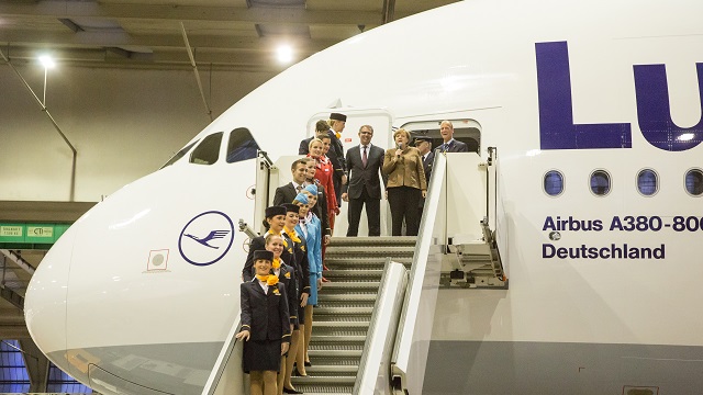 Frau Merkel mit Lufthansa Airbus A380